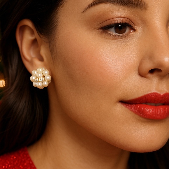 ✨ Holiday Pearl Cluster Earrings – Nickel Free ✨ - Picture 4 of 6